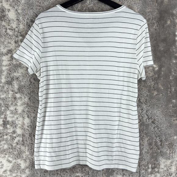 Croft Barrow Size L Striped V Neck Minimalist Casual Top White Short Sleeve - Picture 3 of 6